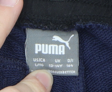 Brand and care label for Puma Teens Blue Jogger Trousers Manchester City L