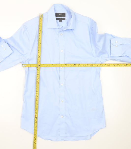 Marks and Spencer Men's Blue Slim Fit Non-Iron Dress Shirt 15in