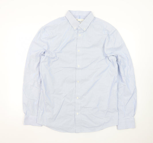 Marks & Spencer Men's Blue Slim Fit Long Sleeve Dress Shirt L
