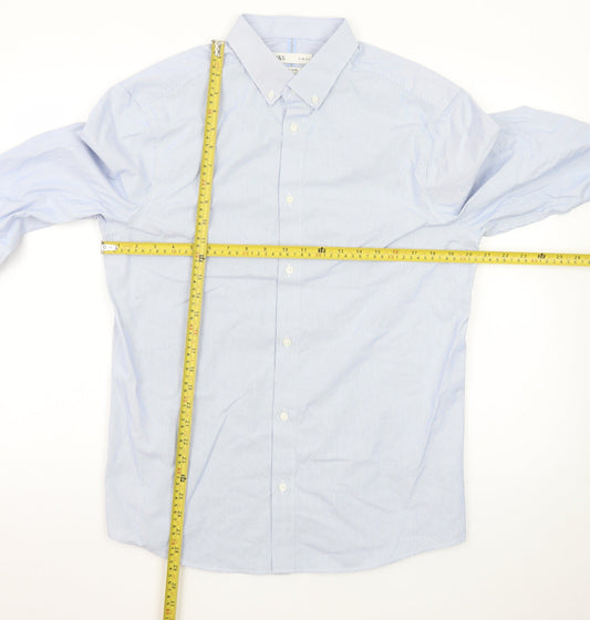 Marks and Spencer Men's Blue Slim Fit Long Sleeve Dress Shirt L