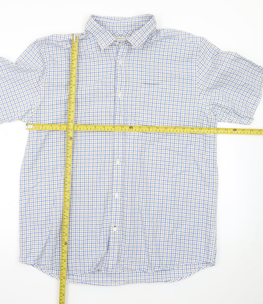 John Lewis Men’s Blue Check Cotton Oxford Short Sleeve Shirt XL