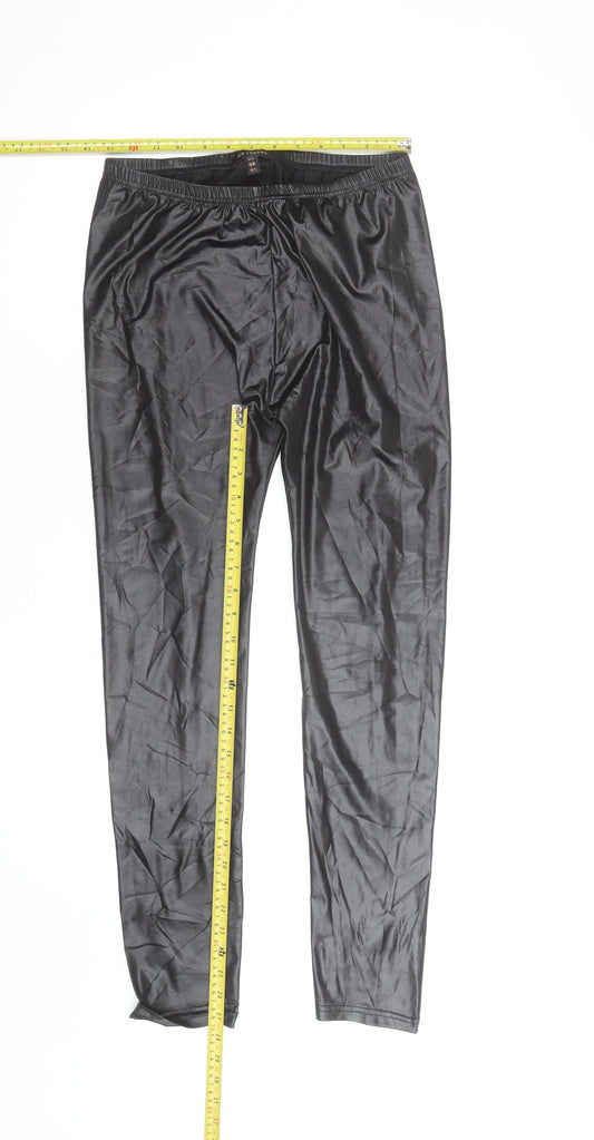 Ged London Women’s Black Faux Leather Leggings Size M Elastic Waist Slim Fit