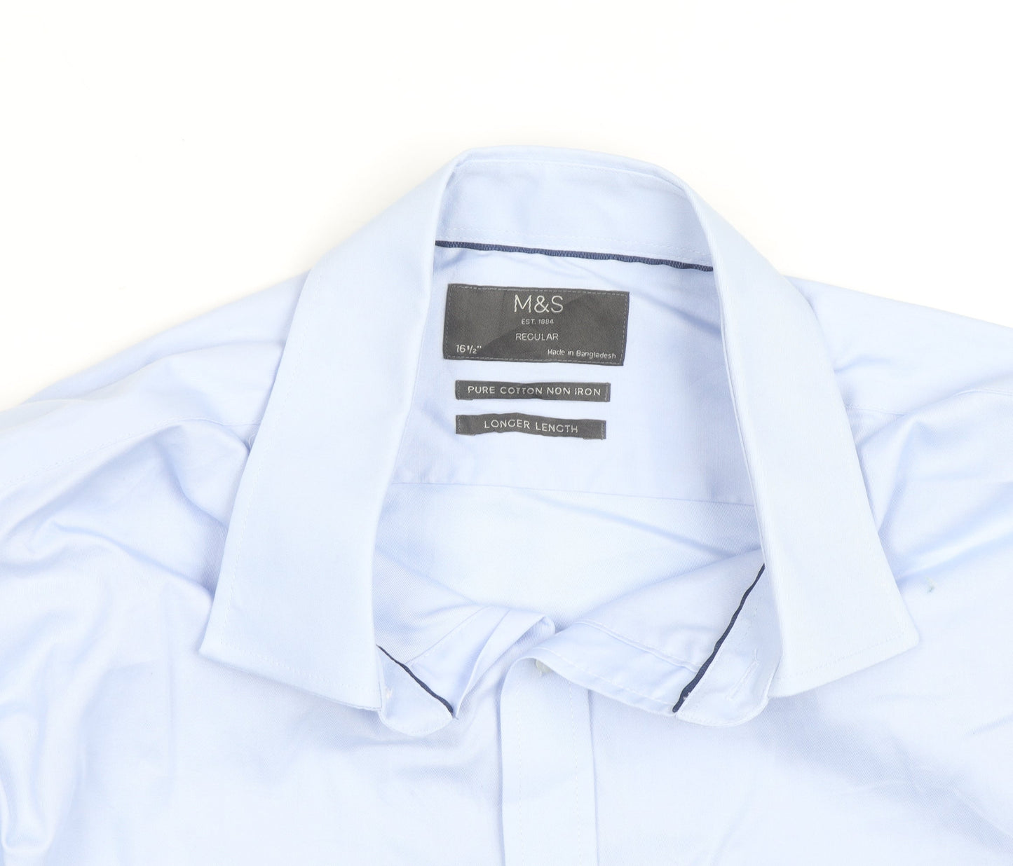 Marks and Spencer Men's Blue Regular Fit 16.5in Cotton Long Sleeve Shirt