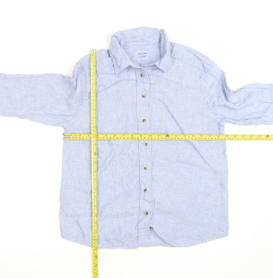 Marks and Spencer Women's Blue Linen Long Sleeve Button-Up Shirt Size 10