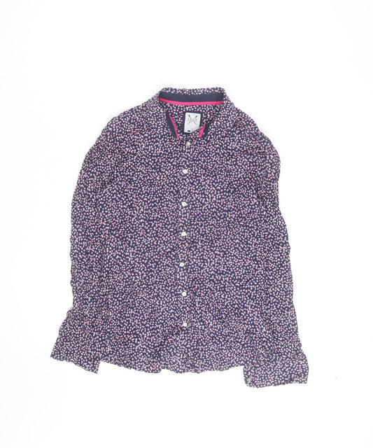 Additional front view of Crew Clothing Women’s Blue Floral Button-Up Cotton Shirt, size UK 10