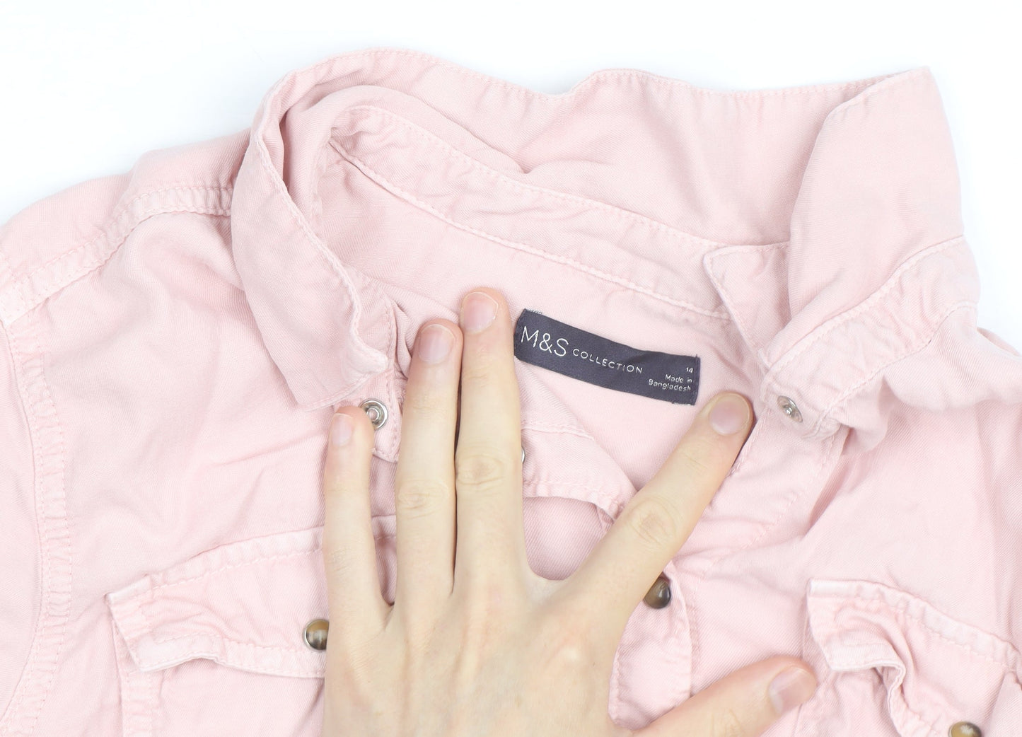 Marks and Spencer Women's Pink Cotton Button-Up Shirt Size 14