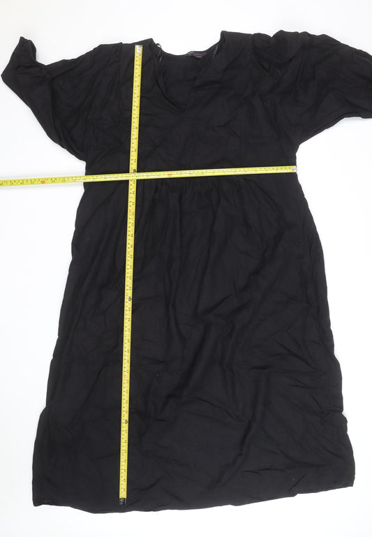 Marks and Spencer Women Black Linen Midi Shift Dress Size 18