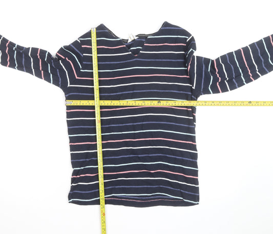 Cotton Traders Women’s Blue Striped Long Sleeve V-Neck Top Size 14