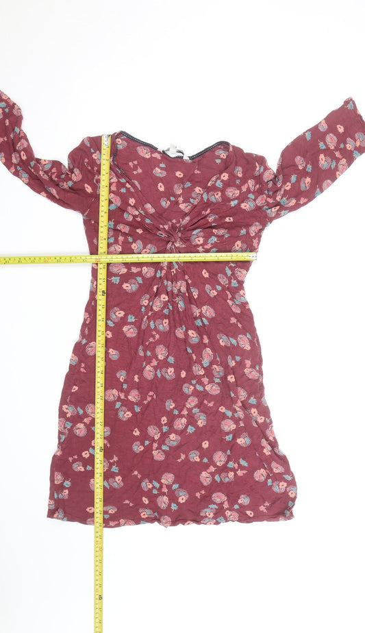 Fat Face Women Red Floral A-Line Knee Length Dress Size 8
