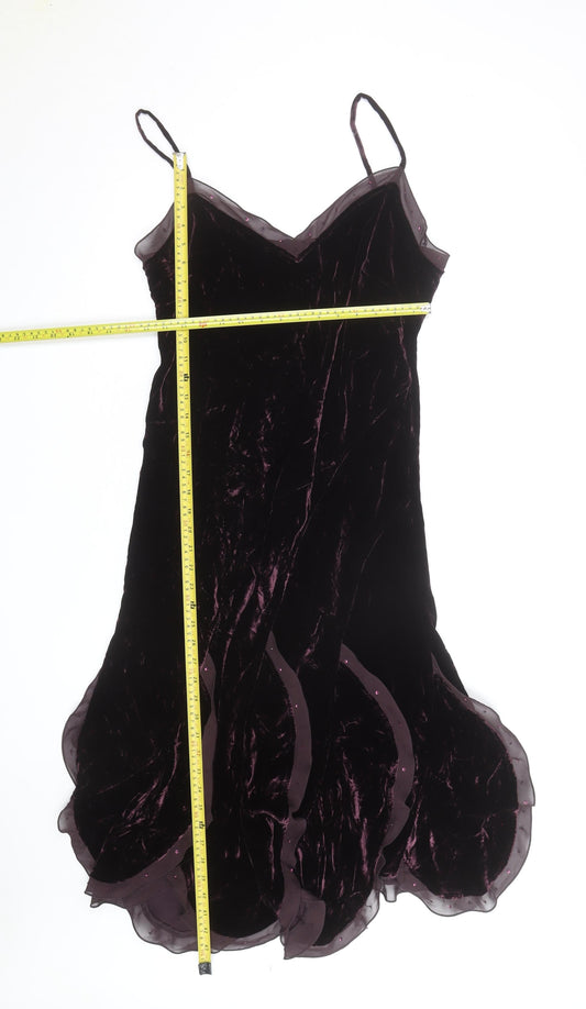 Marks and Spencer Per Una Women's Purple Velvet Midi Slip Dress Size 16