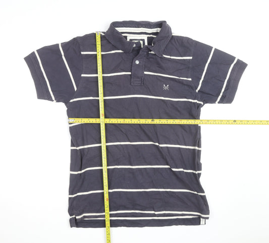 Crew Clothing Co Mens Navy Blue Striped Cotton Polo Shirt Size L