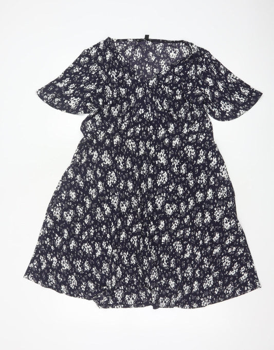 Additional front view of Roman Petite Women’s Blue Floral Fit & Flare Knee Length Dress, size UK 12