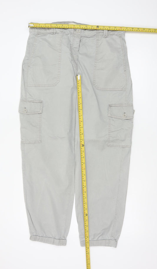 Marks and Spencer Women Light Grey Cargo Trousers Size 16 Regular Cotton Blend
