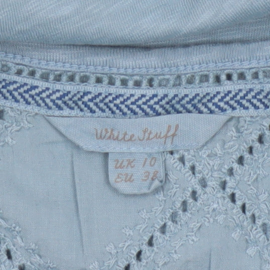 White Stuff Women's Blue Embroidered Cotton Tunic Top UK 10