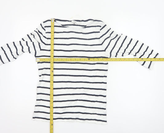 Marks and Spencer Women's White Striped 3/4 Sleeve Cotton T-Shirt Size 14