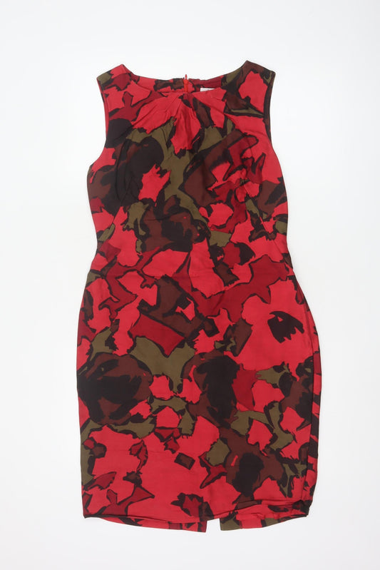 Additional front view of L.K. Bennett Women’s Red Floral Wool Silk Sheath Dress, size UK 12
