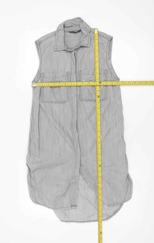 Marks and Spencer Women's Grey Lyocell Sleeveless Shirt Dress Size 8