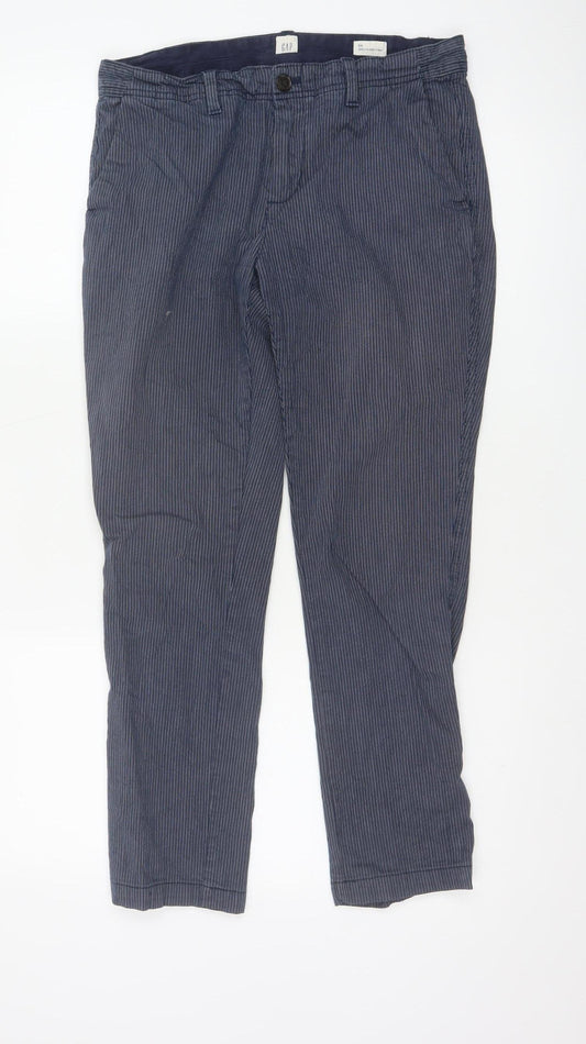 Gap Women’s Blue Striped Chino Trousers Size 8 Cotton Stretch