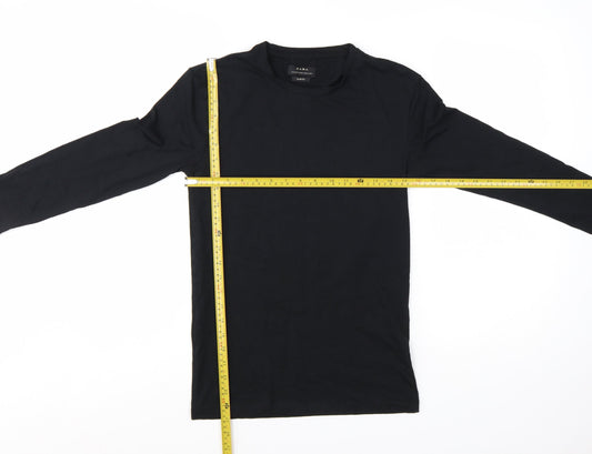 ZARA Men’s Black Slim Fit Long Sleeve Cotton T-Shirt Size S