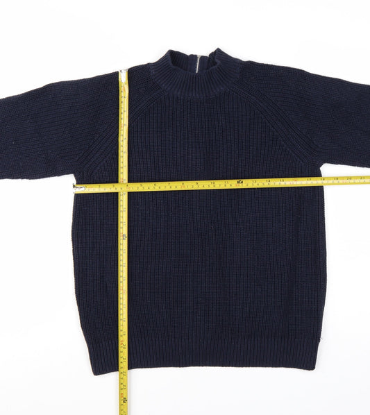 H&M Women's Blue Full Zip Mock Neck Chunky Knit Jumper Size S