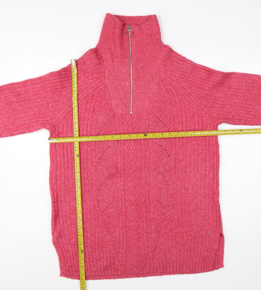 Marks and Spencer Women Pink Cable-Knit Half Zip Jumper Size M