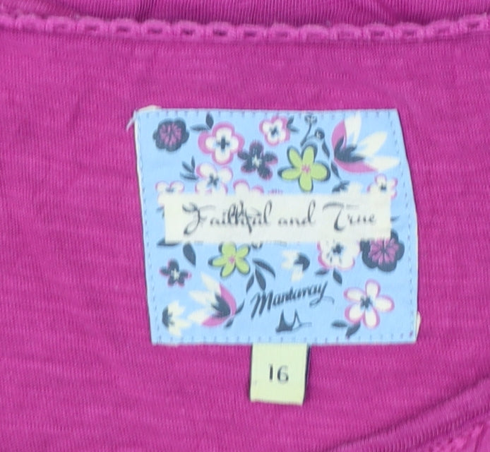 Mantaray Womens Pink Cotton Tunic Blouse Size 16 Scoop Neck 3/4 Sleeve