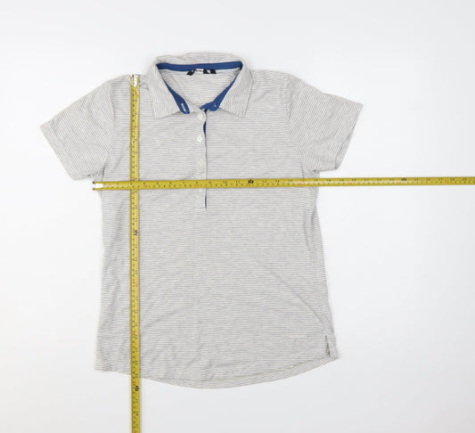 Rohan Womens Grey Striped Polo Shirt Size 10 Lightweight Travel Top