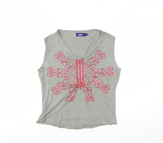 Additional front view of Falmer Heritage women’s grey floral viscose stretch sleeveless tank top, size UK 10