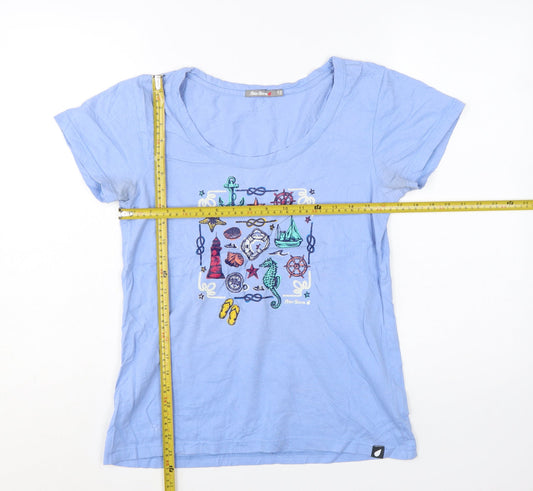 Peter Storm Women's Blue Nautical Embroidered Cotton T-Shirt Size 12