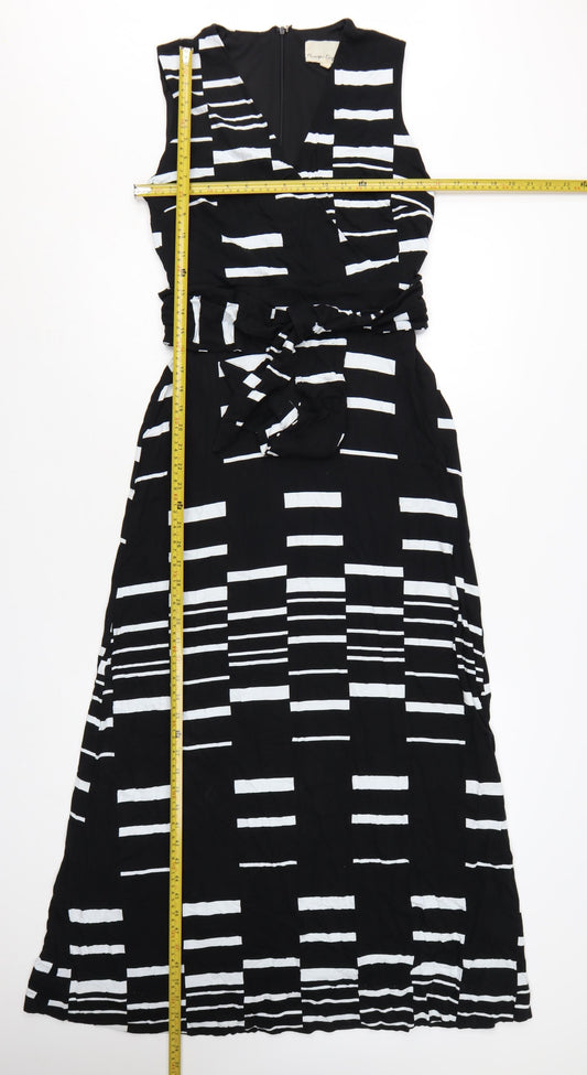 Phase Eight Women's Black White Midi Wrap Dress Size 12