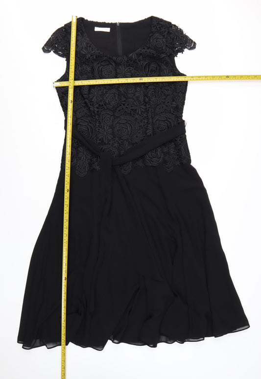 Jacques Vert Women's Black Lace A-Line Knee Length Dress Size 12