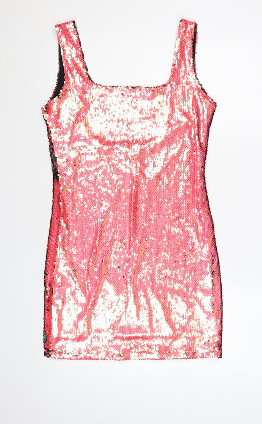 Motel Rocks Women’s Pink Sequin Bodycon Sleeveless Party Dress L