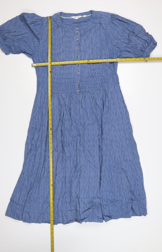 White Stuff Women Blue Size 16 A-Line Cotton Short Sleeve Knee Length Dress