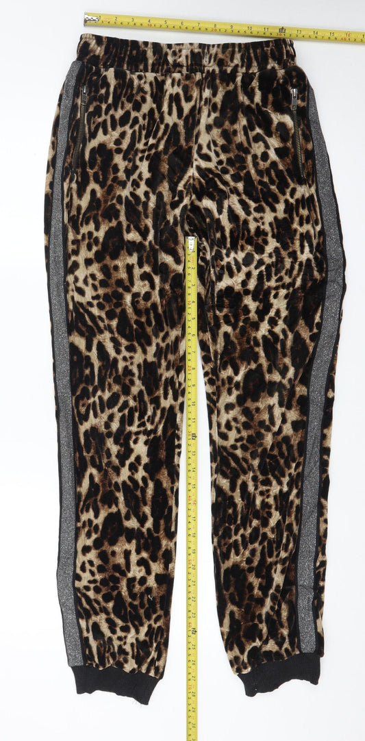 NÜ Denmark Women's Brown Animal Print Velour Jogger Trousers Size S
