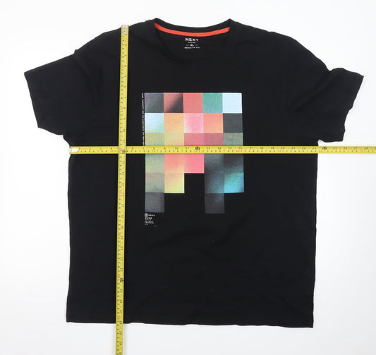 Next Men's Black XL Regular Fit Graphic Print Cotton T-Shirt