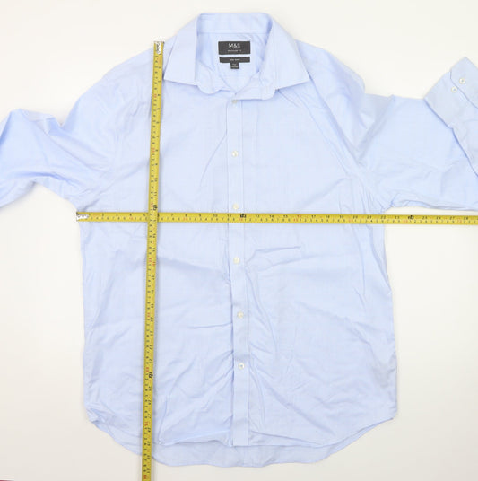 Marks and Spencer Men’s Blue Regular Fit Non-Iron Long Sleeve Dress Shirt 42cm
