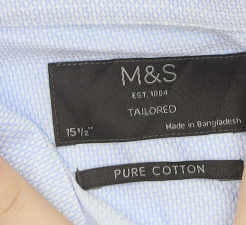 Marks and Spencer Men's Blue Tailored Fit 15.5in Pure Cotton Formal Shirt
