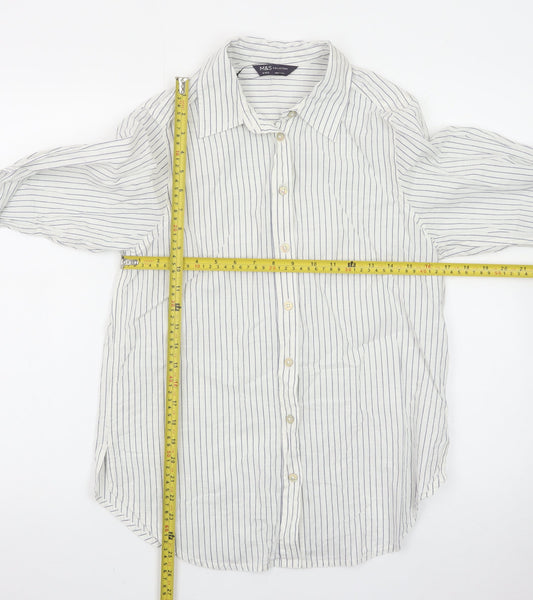 Marks and Spencer Women’s White Striped Button-Up Shirt Size 8