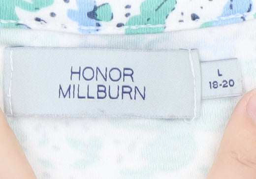 Brand and care label for Honor Millburn Women's Multicoloured Floral Cotton T-Shirt, size 18-20