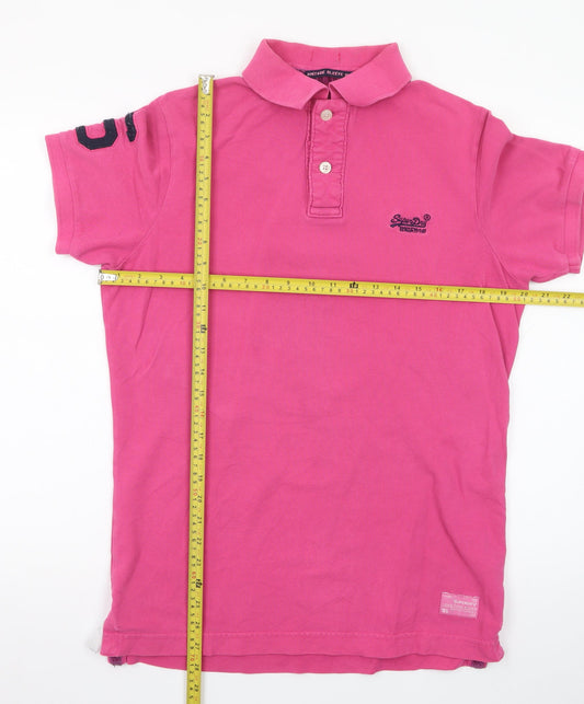 Superdry Men's Pink Cotton Polo Shirt Size L Short Sleeve Classic Fit