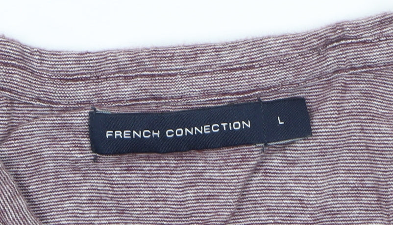 Brand and care label for French Connection Men's Purple Marl Crew Neck Short Sleeve T-Shirt, size L