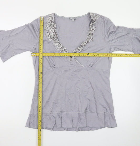 Marks and Spencer Per Una Grey Embroidered V-Neck Tunic Top Women’s Size 12