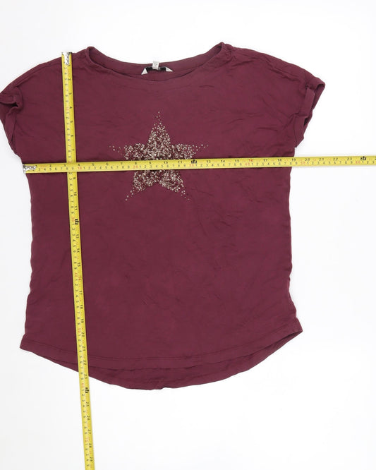 Next Womens Purple Sequin Star T-Shirt Size 10 Short Sleeve