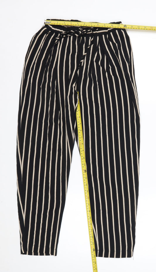 Miss Selfridge Women's Black Striped Tapered Trousers Size 8