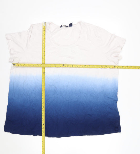 Lands' End Womens Blue White Dip Dye Linen Cotton T-Shirt UK 24