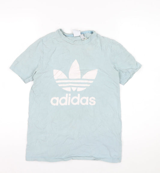 Additional front view of Adidas Women's Blue Basic Logo T-Shirt UK 8 Short Sleeve Cotton