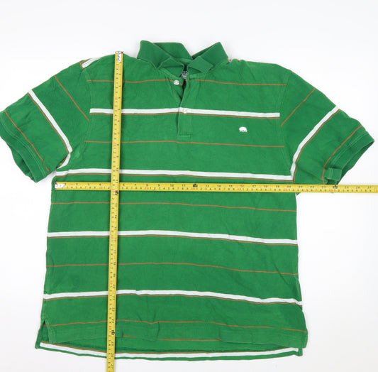 Lee Cooper Men's Green Striped Short Sleeve Collared Polo Shirt XL