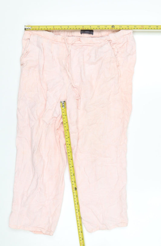 Marks and Spencer Womens Pink Linen Cropped Trousers Size 12