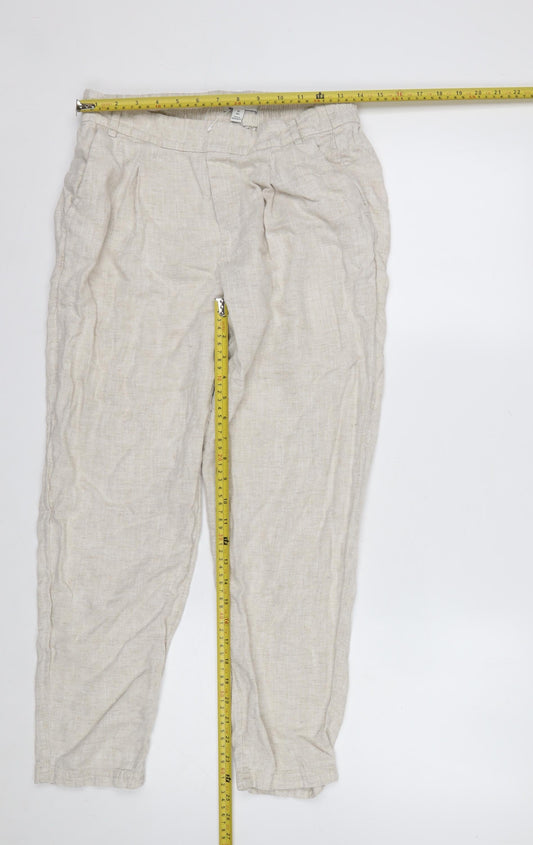 Marks and Spencer Women Beige Linen Tapered Casual Trousers Size 14