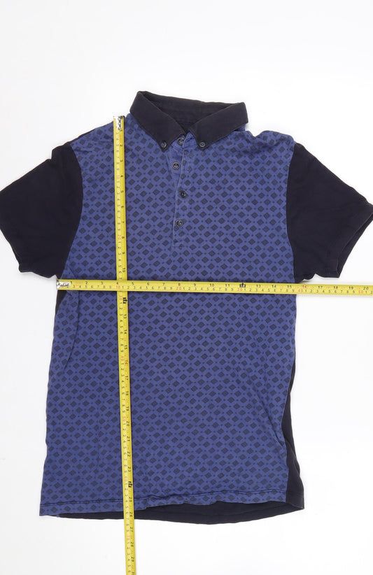Jeff Banks Men's Blue Diamond Print Cotton Polo Shirt Size S